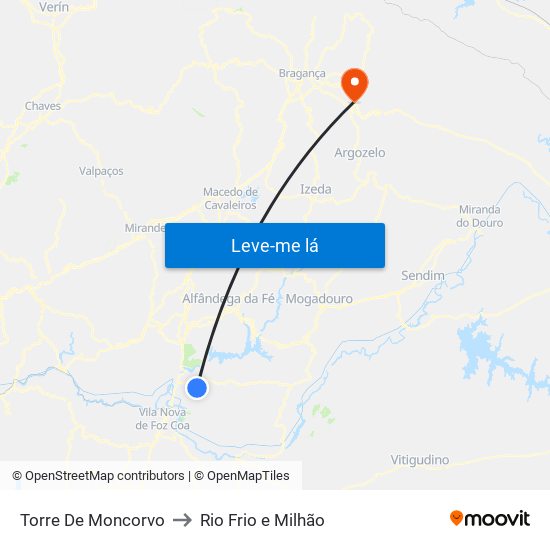 Torre De Moncorvo to Rio Frio e Milhão map