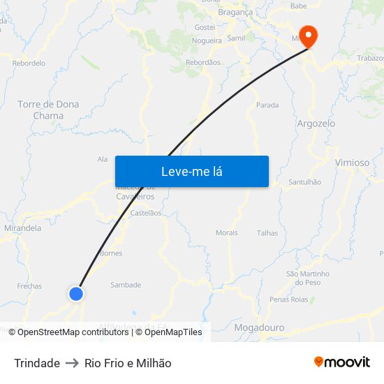 Trindade to Rio Frio e Milhão map