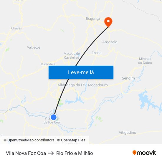 Vila Nova Foz Coa to Rio Frio e Milhão map