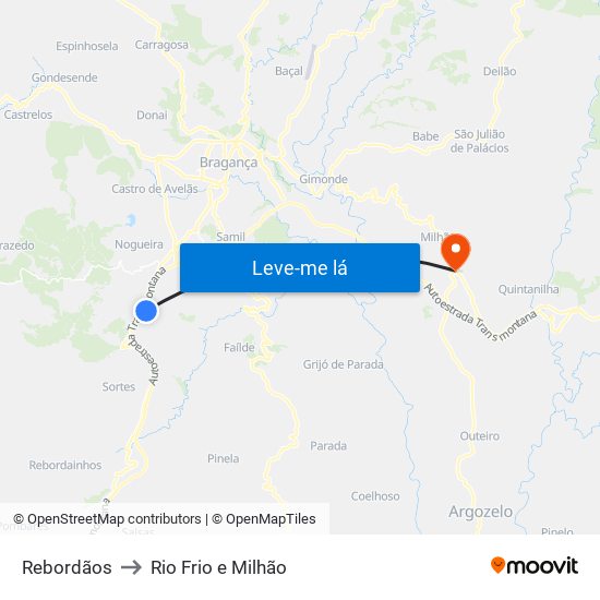 Rebordãos to Rio Frio e Milhão map