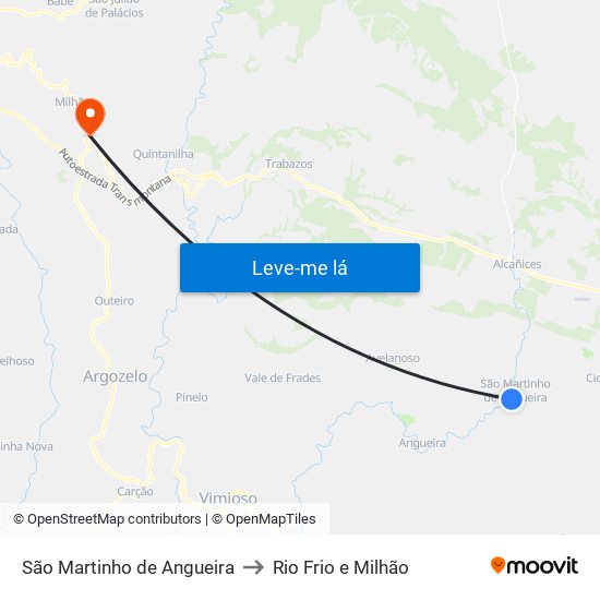 São Martinho de Angueira to Rio Frio e Milhão map