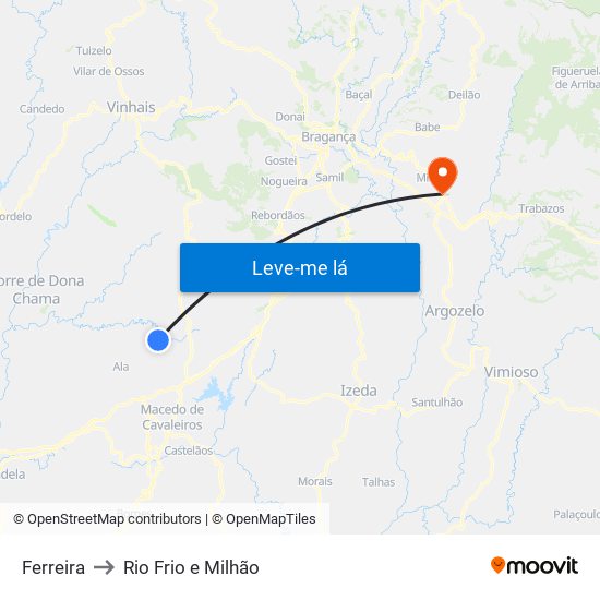Ferreira to Rio Frio e Milhão map