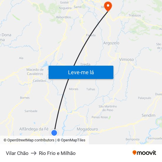 Vilar Chão to Rio Frio e Milhão map