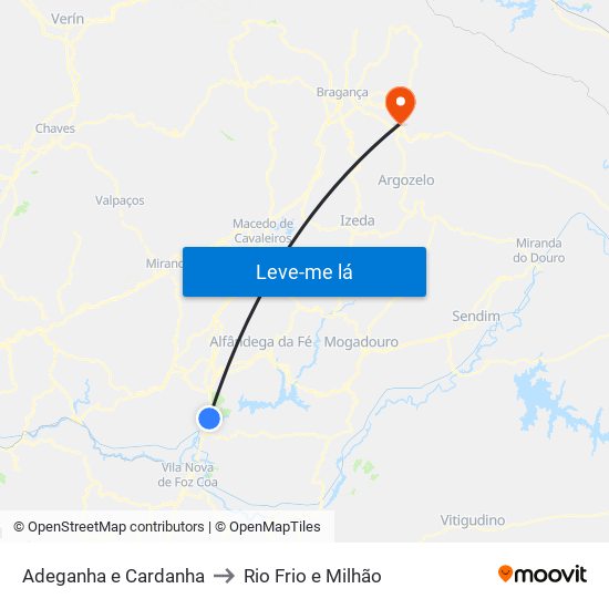 Adeganha e Cardanha to Rio Frio e Milhão map