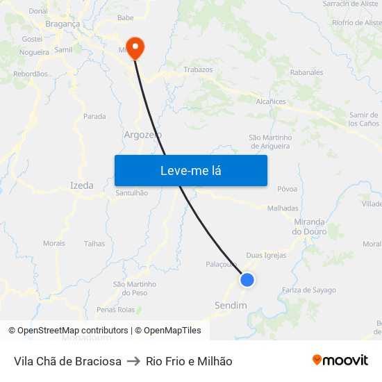 Vila Chã de Braciosa to Rio Frio e Milhão map