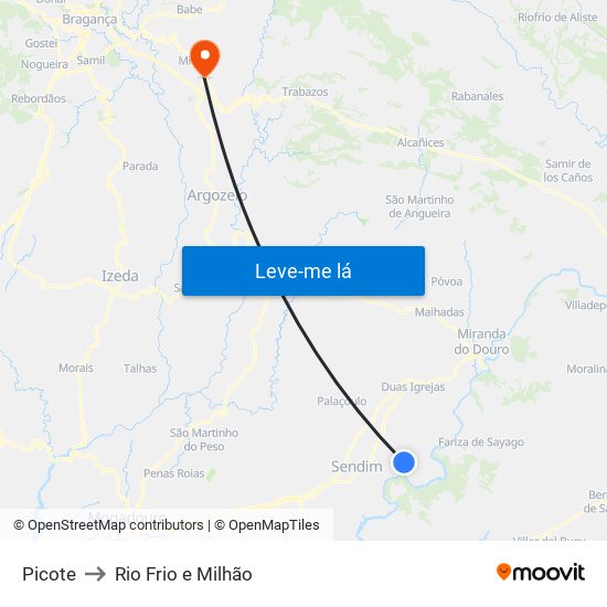 Picote to Rio Frio e Milhão map