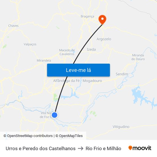 Urros e Peredo dos Castelhanos to Rio Frio e Milhão map