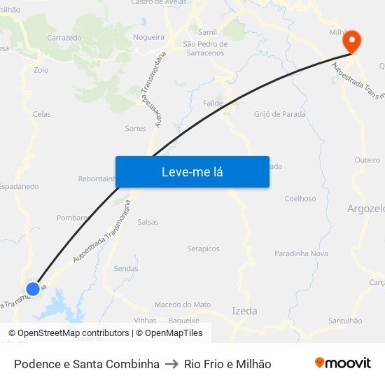 Podence e Santa Combinha to Rio Frio e Milhão map