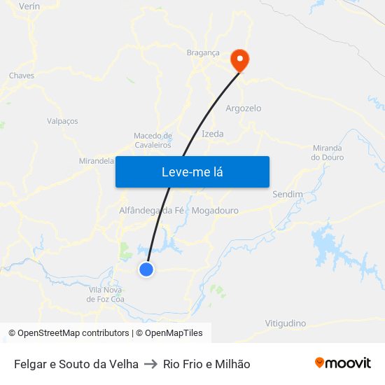 Felgar e Souto da Velha to Rio Frio e Milhão map