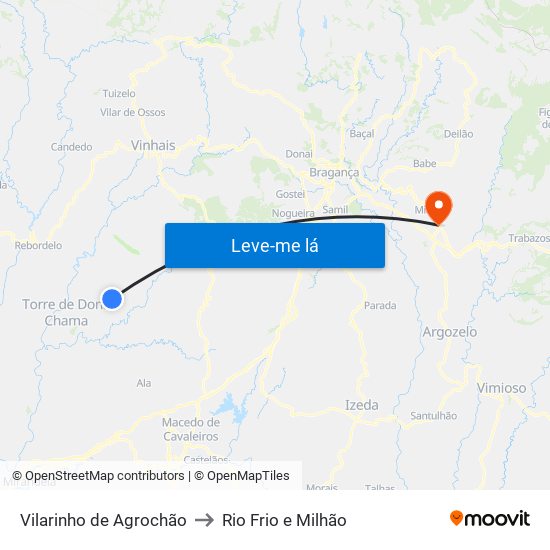 Vilarinho de Agrochão to Rio Frio e Milhão map