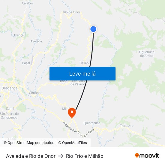 Aveleda e Rio de Onor to Rio Frio e Milhão map