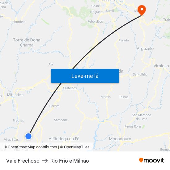 Vale Frechoso to Rio Frio e Milhão map