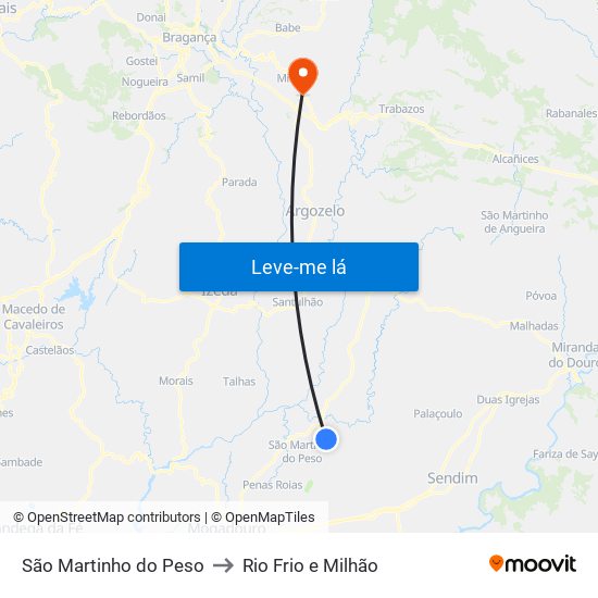 São Martinho do Peso to Rio Frio e Milhão map