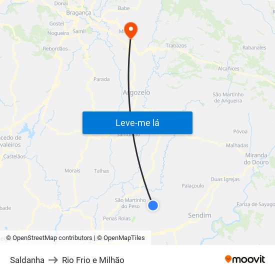 Saldanha to Rio Frio e Milhão map