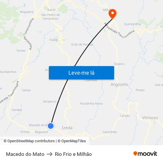 Macedo do Mato to Rio Frio e Milhão map