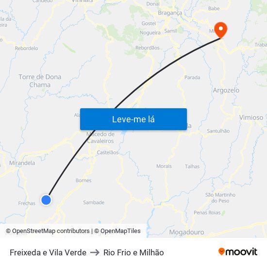 Freixeda e Vila Verde to Rio Frio e Milhão map