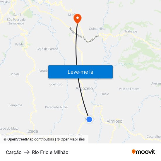 Carção to Rio Frio e Milhão map