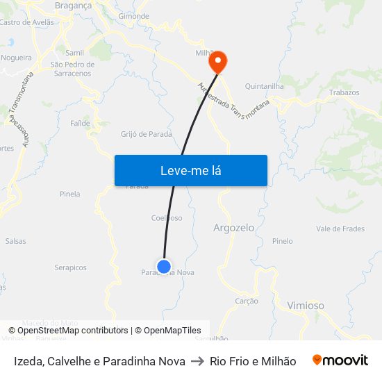 Izeda, Calvelhe e Paradinha Nova to Rio Frio e Milhão map