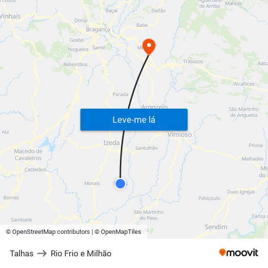 Talhas to Rio Frio e Milhão map