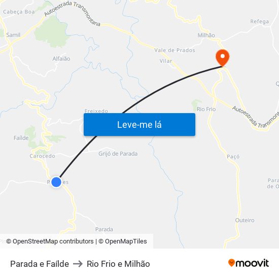 Parada e Faílde to Rio Frio e Milhão map