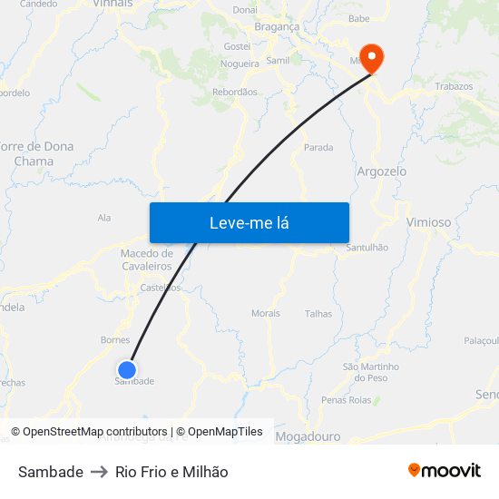 Sambade to Rio Frio e Milhão map