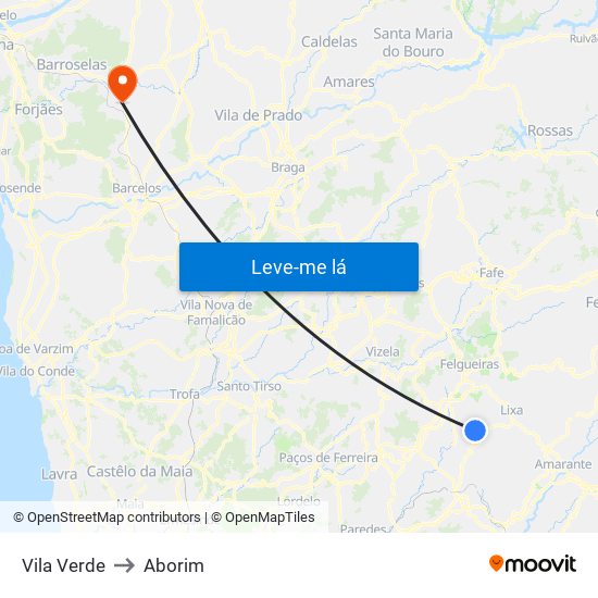 Vila Verde to Aborim map