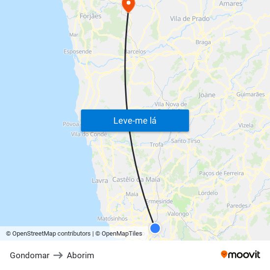 Gondomar to Aborim map