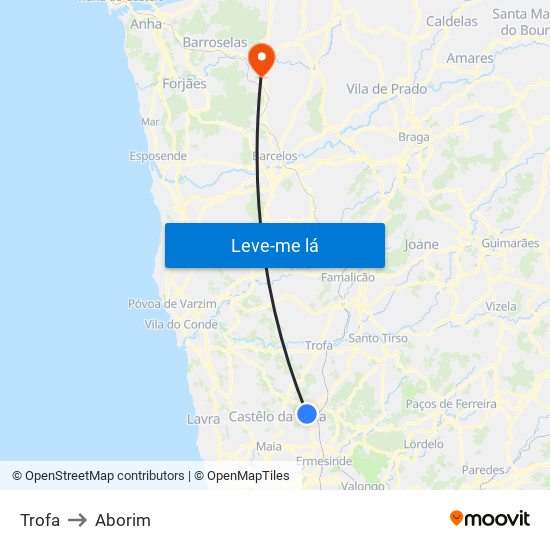 Trofa to Aborim map
