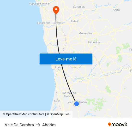 Vale De Cambra to Aborim map