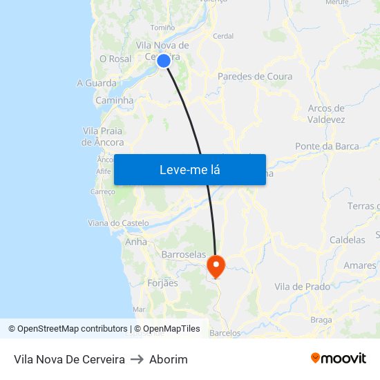 Vila Nova De Cerveira to Aborim map