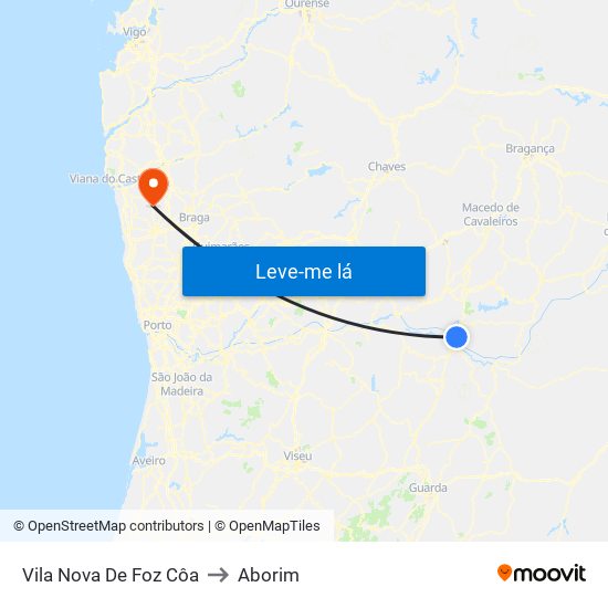 Vila Nova De Foz Côa to Aborim map