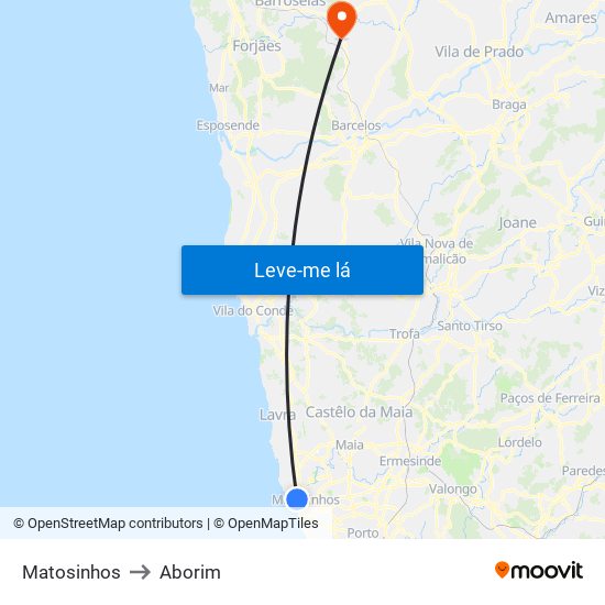 Matosinhos to Aborim map