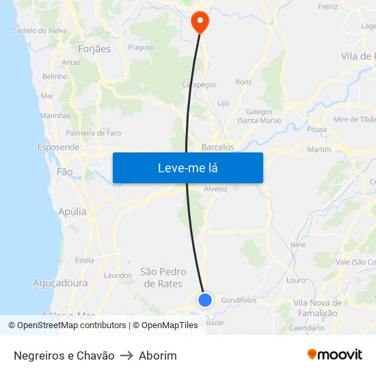 Negreiros e Chavão to Aborim map