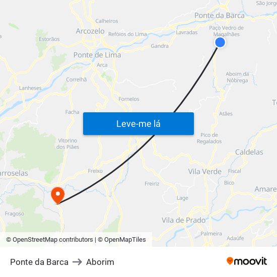 Ponte da Barca to Aborim map