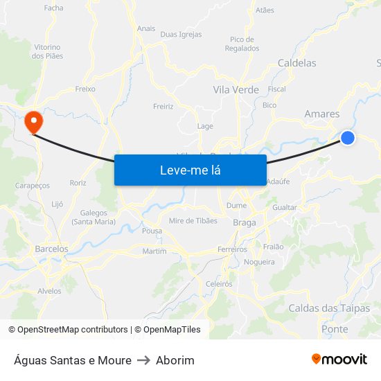 Águas Santas e Moure to Aborim map