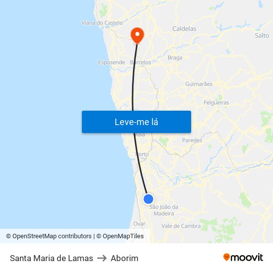 Santa Maria de Lamas to Aborim map