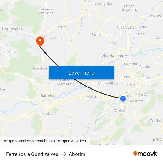 Ferreiros e Gondizalves to Aborim map