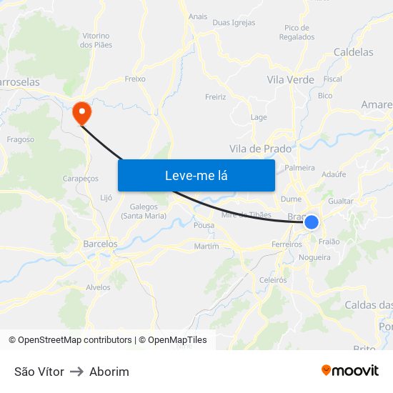 São Vítor to Aborim map