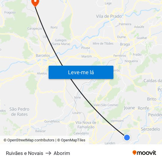 Ruivães e Novais to Aborim map