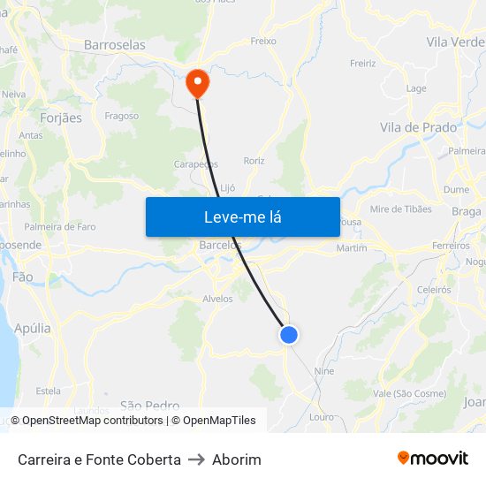Carreira e Fonte Coberta to Aborim map