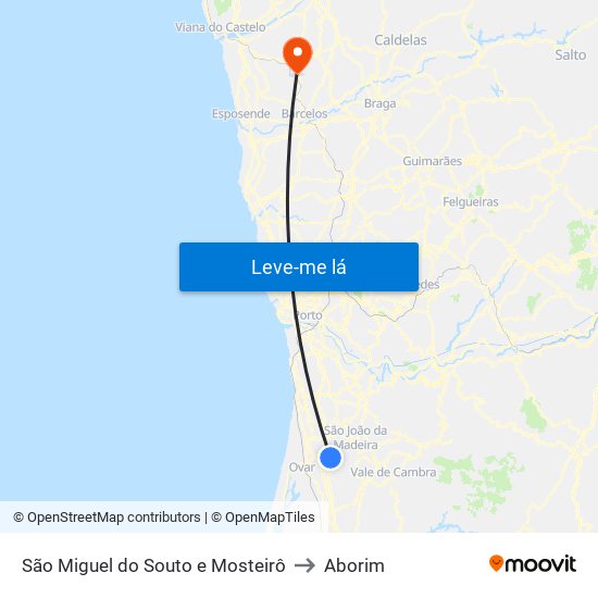 São Miguel do Souto e Mosteirô to Aborim map