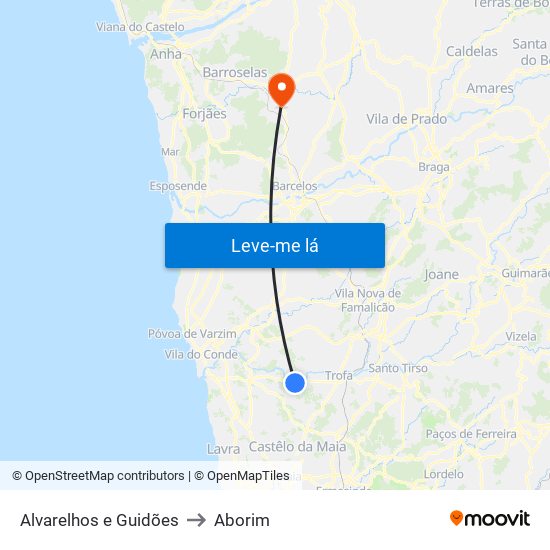 Alvarelhos e Guidões to Aborim map