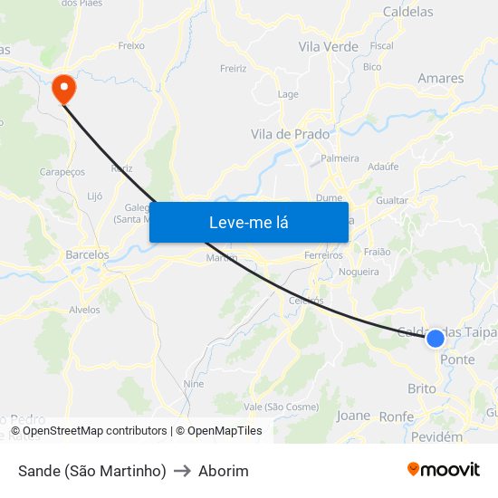 Sande (São Martinho) to Aborim map