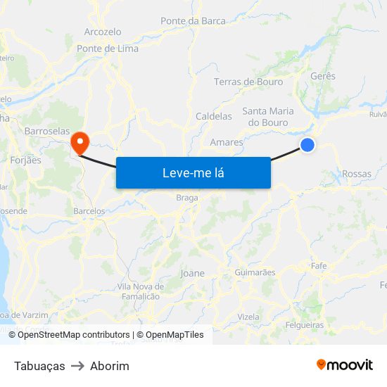 Tabuaças to Aborim map