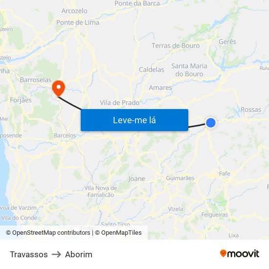 Travassos to Aborim map