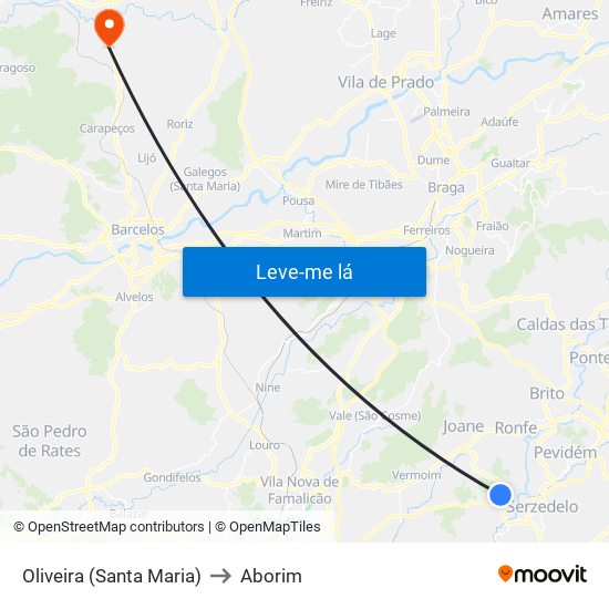 Oliveira (Santa Maria) to Aborim map