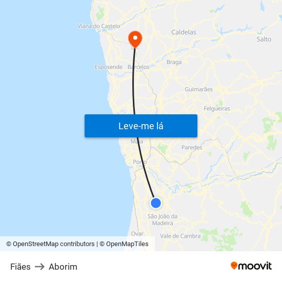 Fiães to Aborim map