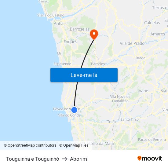 Touguinha e Touguinhó to Aborim map