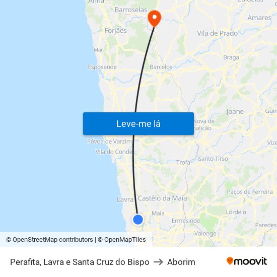Perafita, Lavra e Santa Cruz do Bispo to Aborim map
