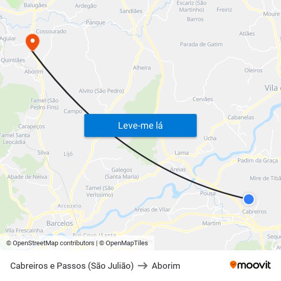 Cabreiros e Passos (São Julião) to Aborim map